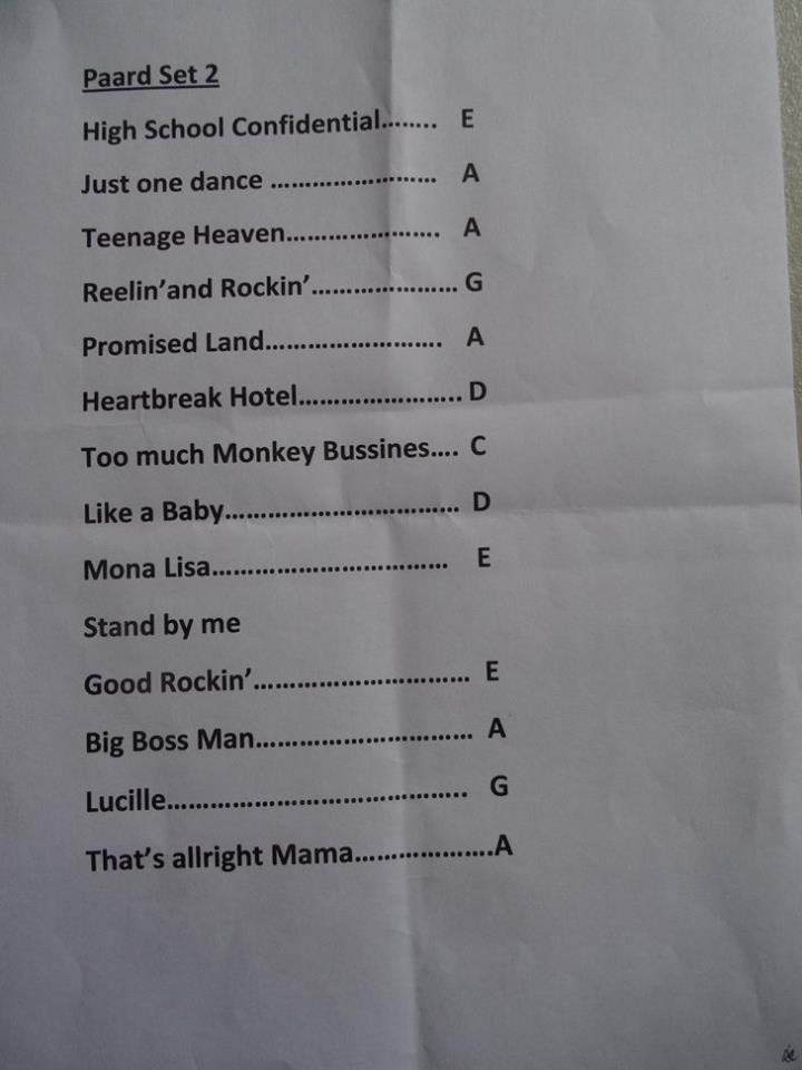 Crazy Rockers with Rinus Gerritsen setlist photo by Jeannette Koenekoop January 30 2016 Den Haag - Paard